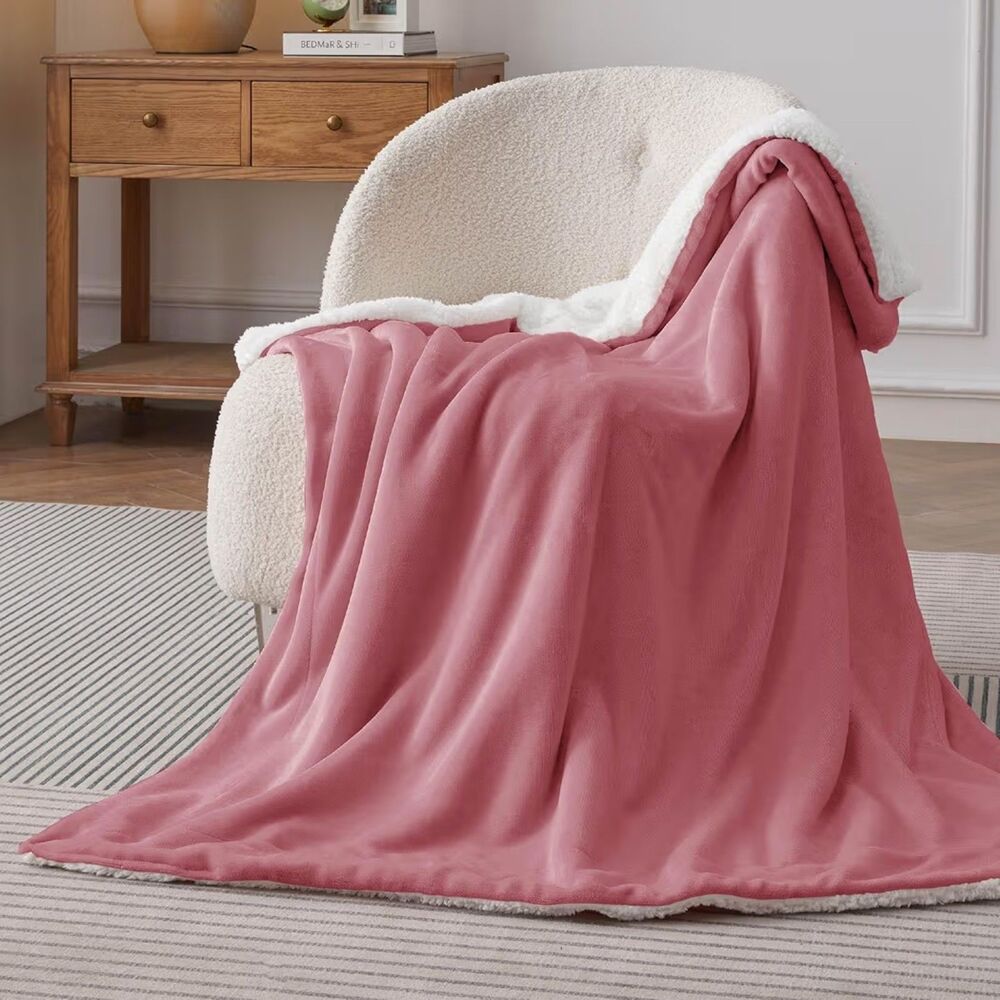 Dusty Rose Sherpa Throw Blanket 50x70 NEW
